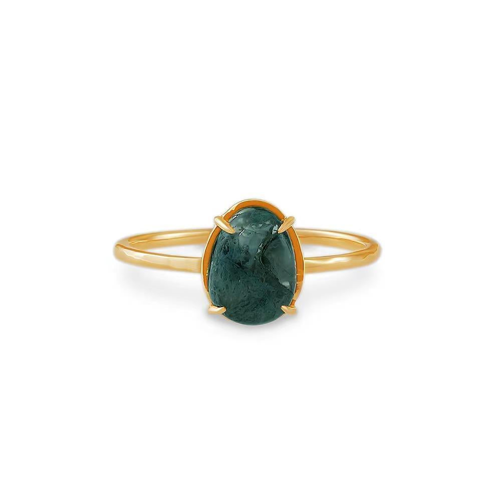 Marine Faxul Natural Seaweed Green Stone Drop Ring