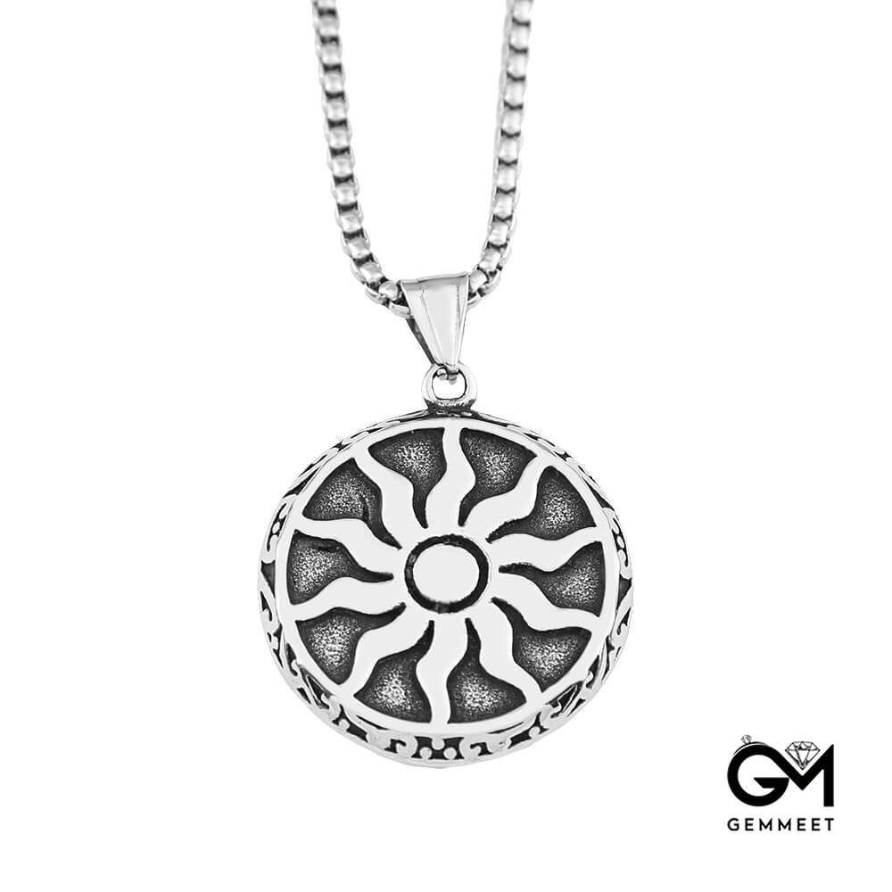 Vintage Titanium Steel Sunflower Circular Necklace