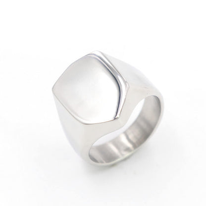 Simple Titanium Steel Irregular Shield Shaped Ring