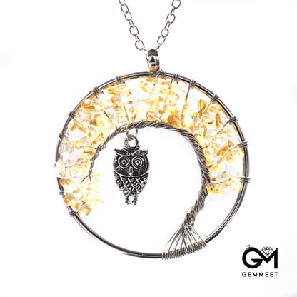 Crystal Gravel Wrapped Silk Tree of Life Necklace