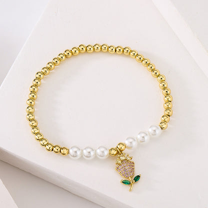 Golden Full Stones Rose Shape Pendant Bracelet & Bangle