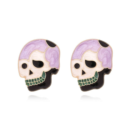 Halloween Earrings Temperament Alloy Drip Oil Skull Fun Cute Earrings