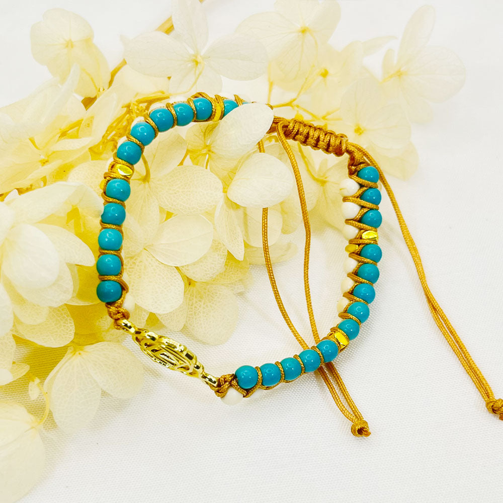 Turquoise White Double Braided Wrap Bracelet