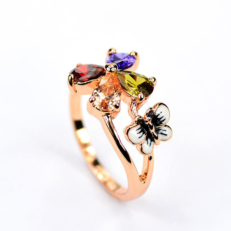 Butterfly Crystal Four Leaf Clover Faxul Tourmaline Gemstone Ring