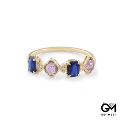 Amethyst Blue Crystal Gold-plated Ring