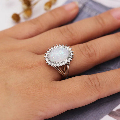 Oval White Opal Wedding Ring