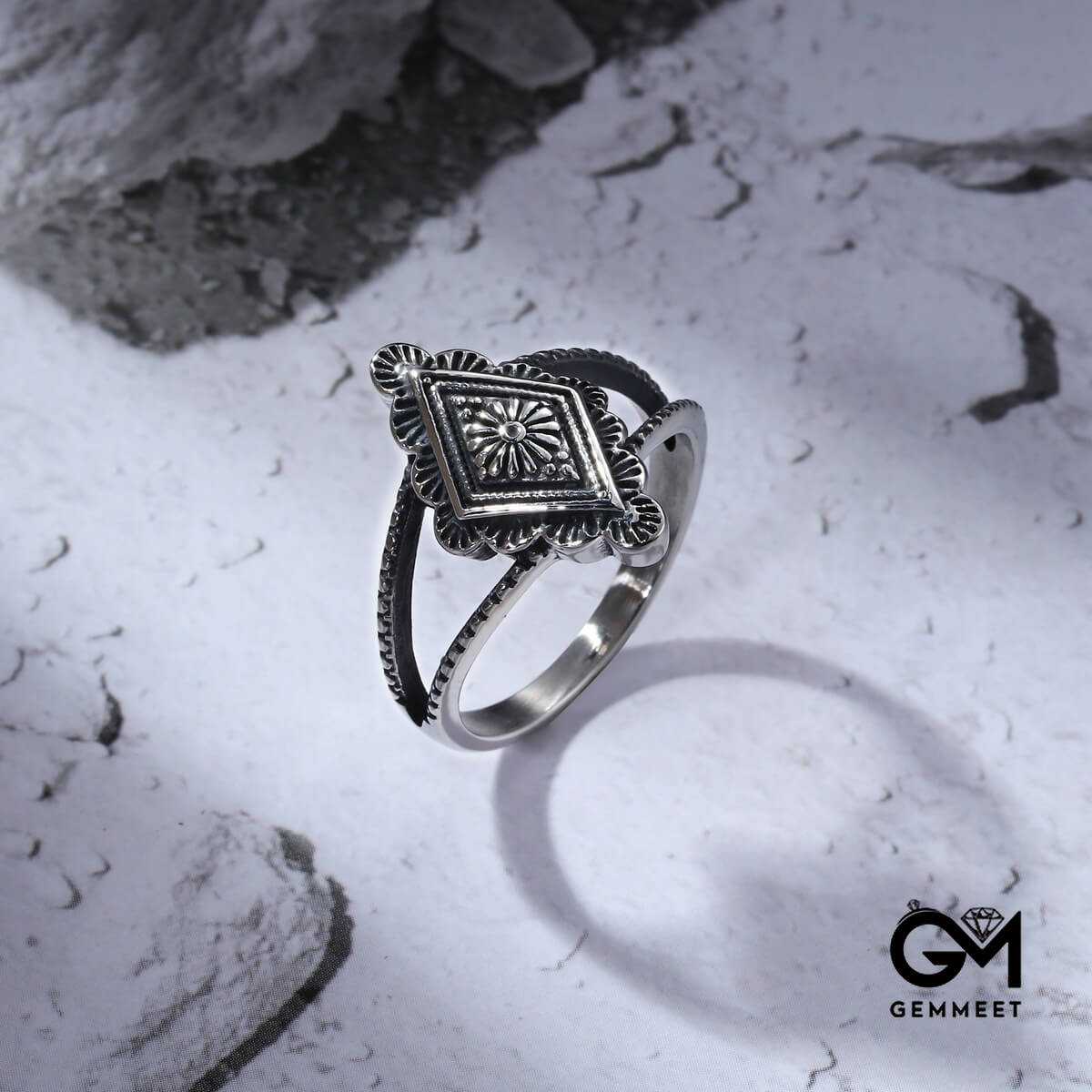 Titanium Steel  Vintage Bohemian Diamond Ring