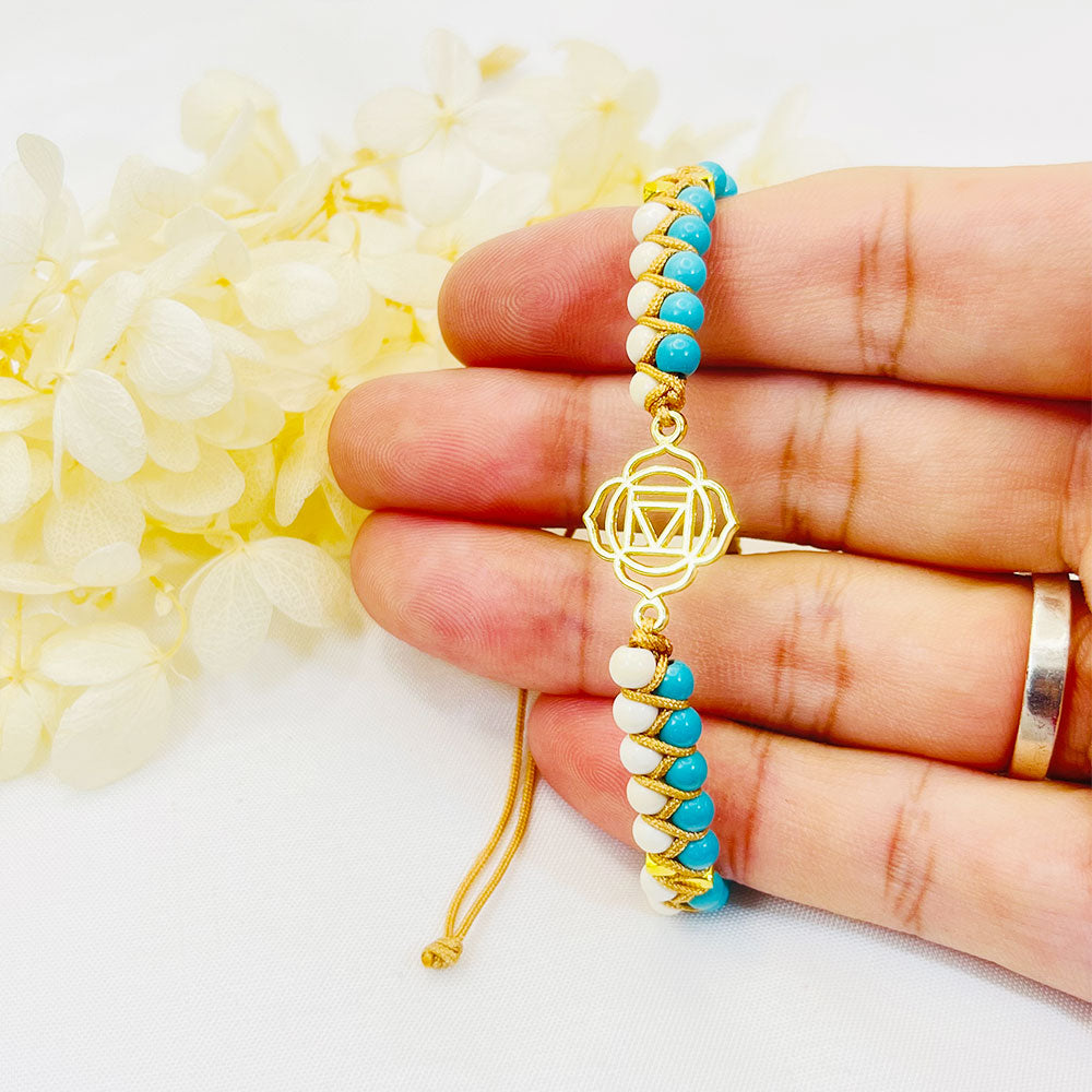 Turquoise White Double Braided Wrap Bracelet