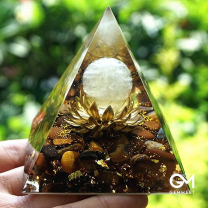 Clear Crystal Tiger Eye Lotus Symbol Orgone Pyramid