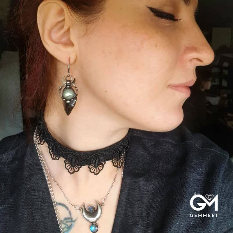 Witch Obsidian and Moonstone Earrings