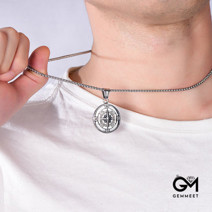 Stainless Steel Compass Necklace for Men