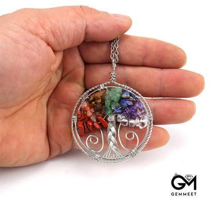 Double Loop Crystal Gravel Tree of Life Necklace