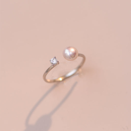 S925 Silver Pearl Zircon Four Prong Ring