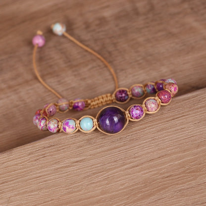 Purple Turquoise Bead Woven Bracelet