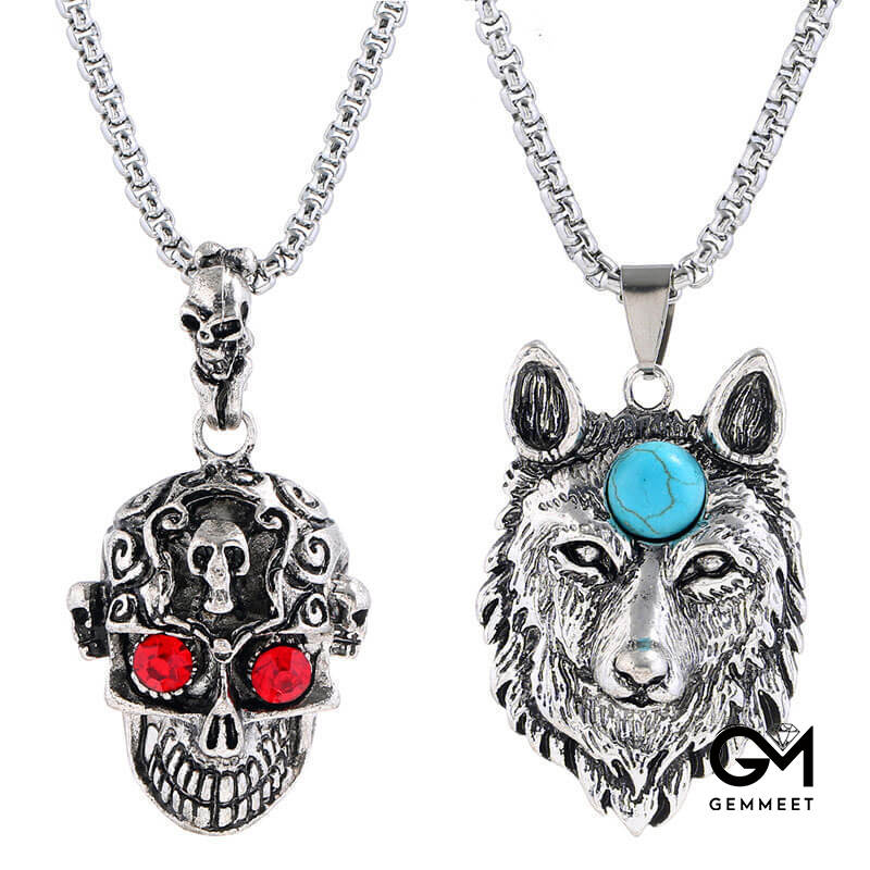 Domineering Simple Alloy Wolf Head Men's Skull Necklace