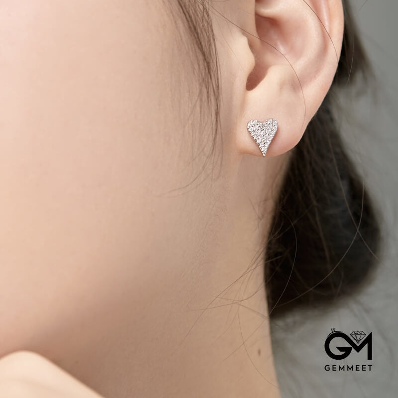 Silver S925 Heart White Full of Zircon Earrings