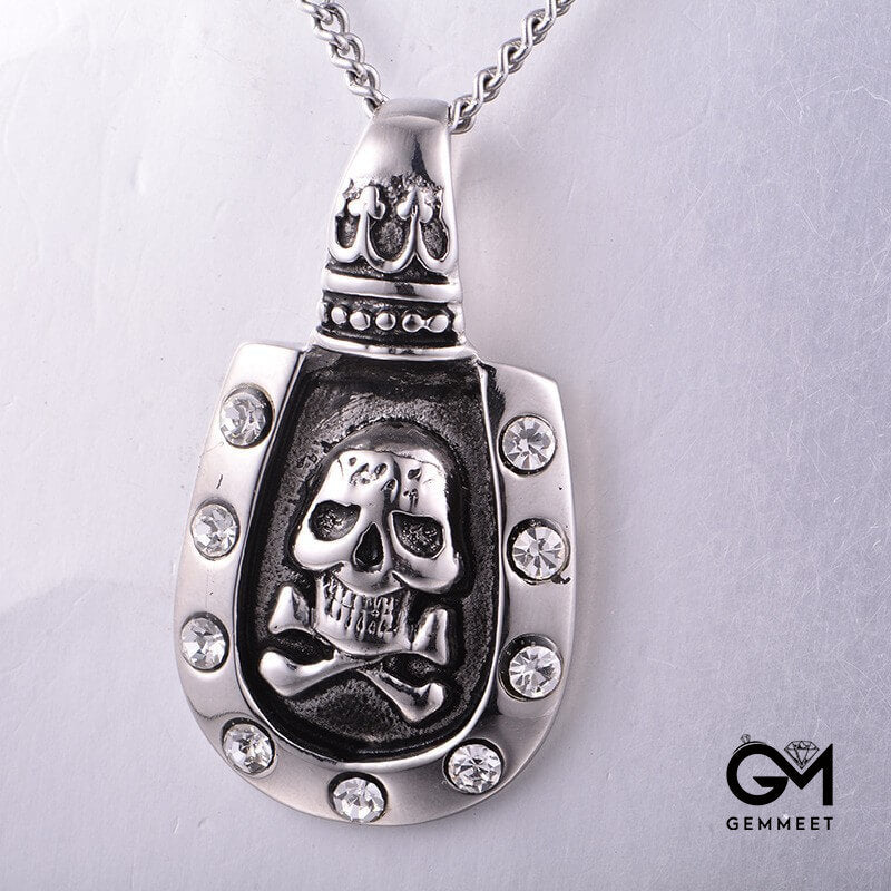 Titanium Steel Hip Hop Skull Zircon Necklace