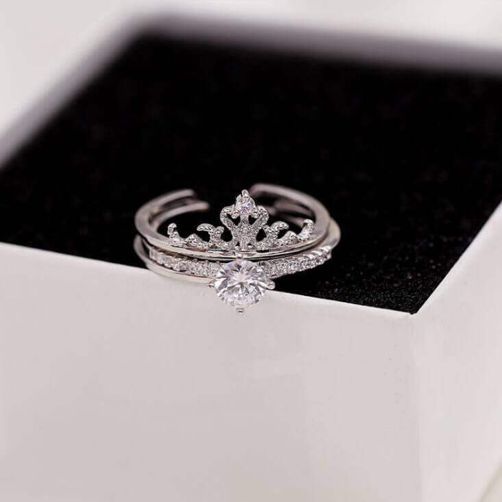 Fashion Two in one Micro-inlaid zircon Crown Adjustable Ring