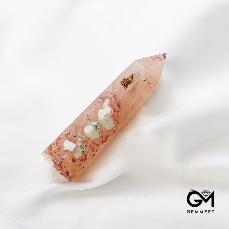 Cherry Blossom Agate Crystal Wands Tower