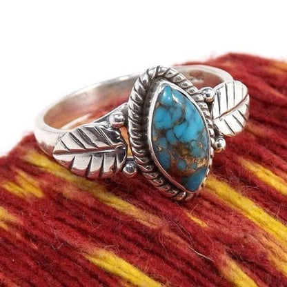 Leaf Shape Silver Turquoise Ring