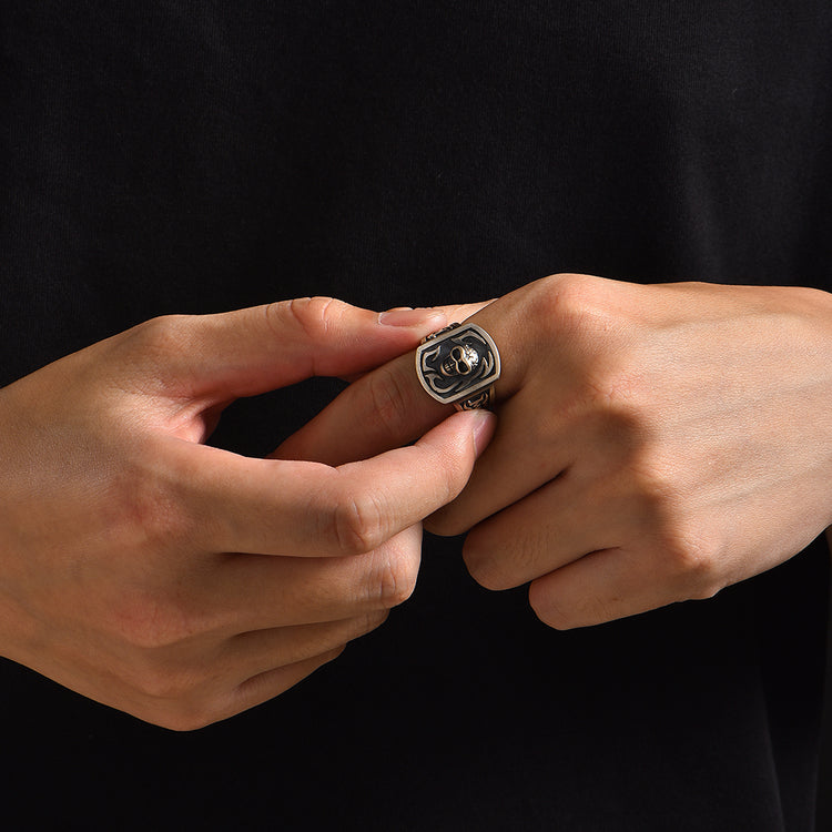 Sterling Silver Shield Skull Pattern Rings