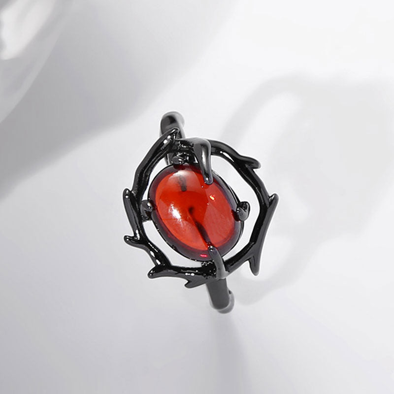 Imitation Pomegranate Red Dark Black Trendy Cool Black Ring