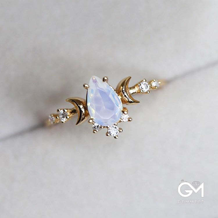 Star Moon Water Drop Ring