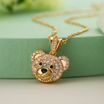 Cute Full Stones Panda & Bear Head Pendant Necklace