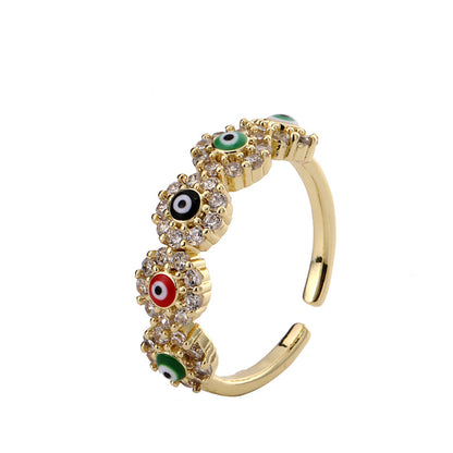 Color Drip Eye Gold Plated Copper Micro-set Ring