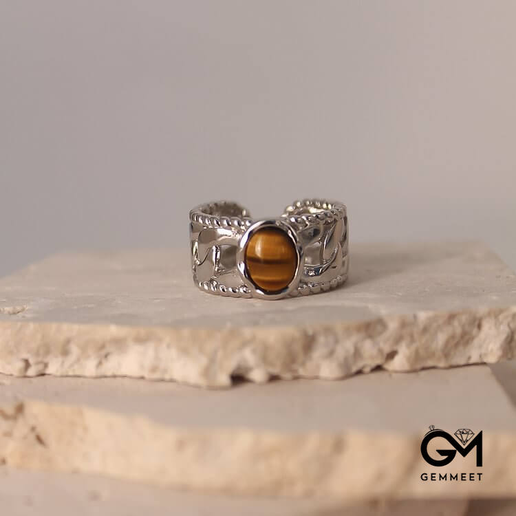 Tiger Eye Open Adjustable Width Ring