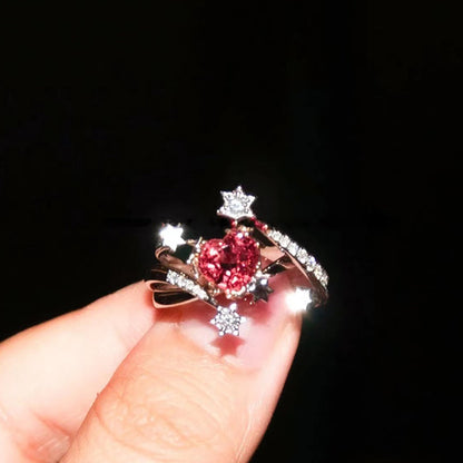 Inlaid Red Zircon Open Ring