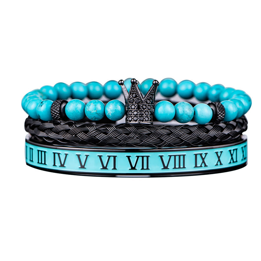 Blue Beaded Roman Numerals Crown Bracelet