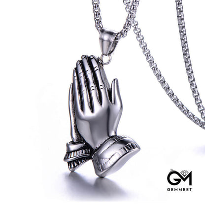 Put Your Hands Together on A Titanium Necklace