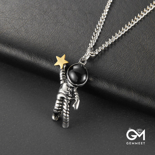 Titanium Steel Astronaut Picking Stars Necklace