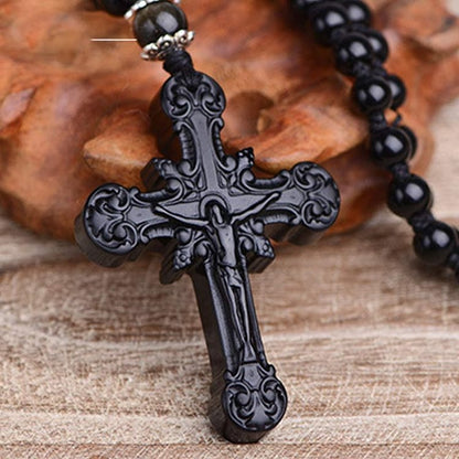 Obsidian Cross Symbol Necklace