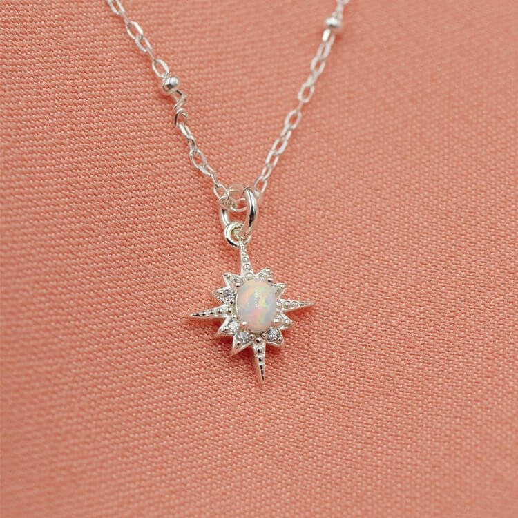 Opal White Zircon Northstar Dainty Star Necklace