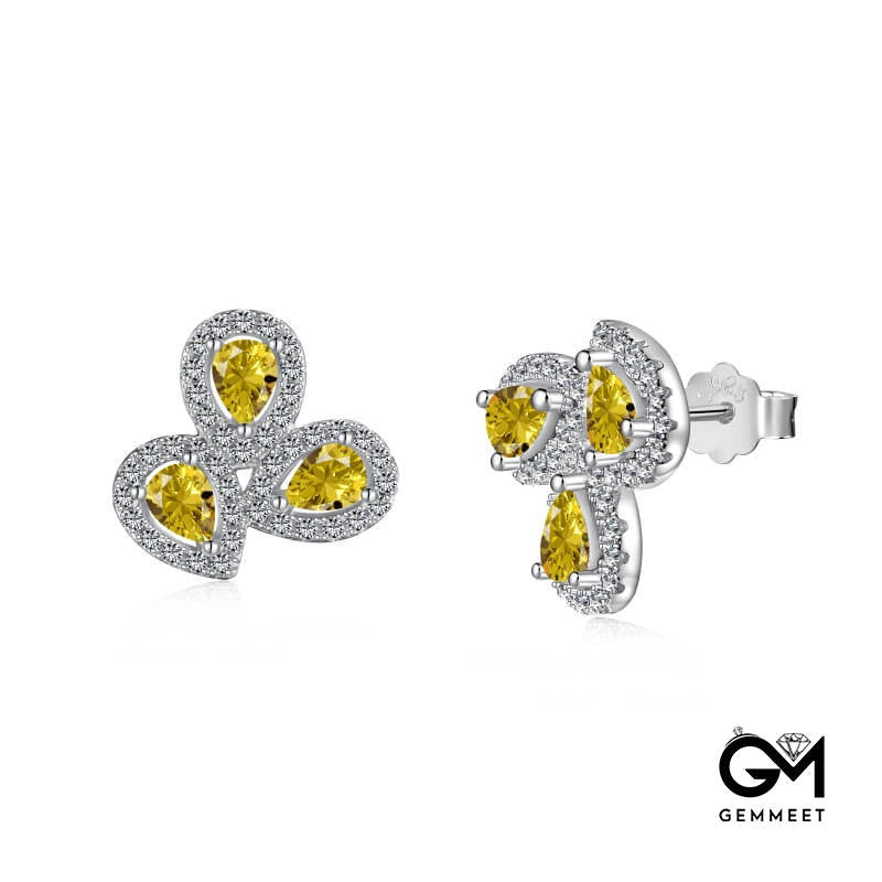 S925 Sterling Silver Yellow Delicate Water Drop Zircon Earrings