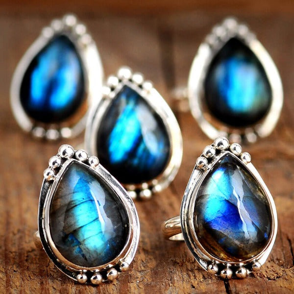 Preorder: Drip Shape Teardrop Labradorite Ring