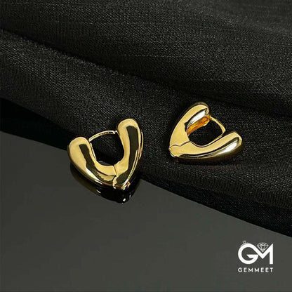 Golden Midi Heart Shape Chunky Hoop Earrings