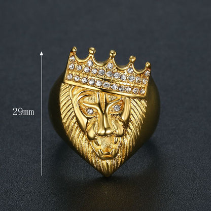 HIPHOP Jewelry Gold-plated Inlaid Zircon Crown Lion Head Ring