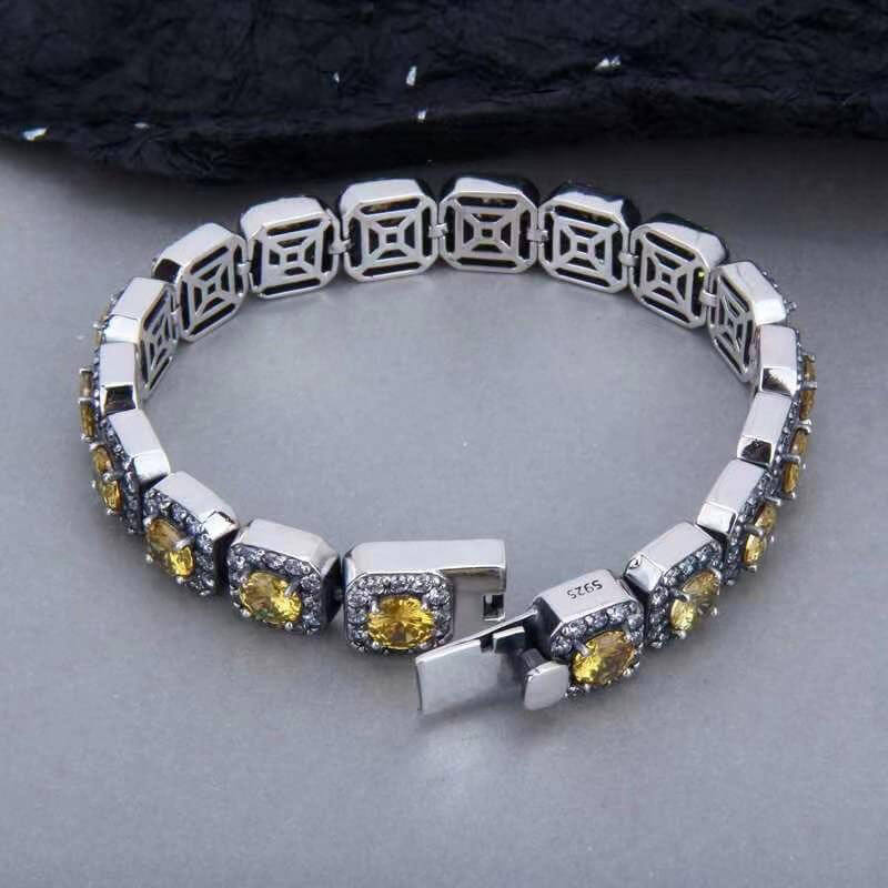 S925 Hiphop Halo Yellow Gem Tennis Bracelet