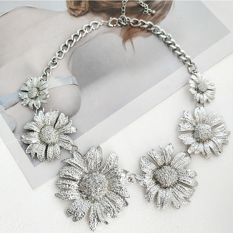 Vintage Daisy Fashion Mosaic Flower Earrings Necklace Set