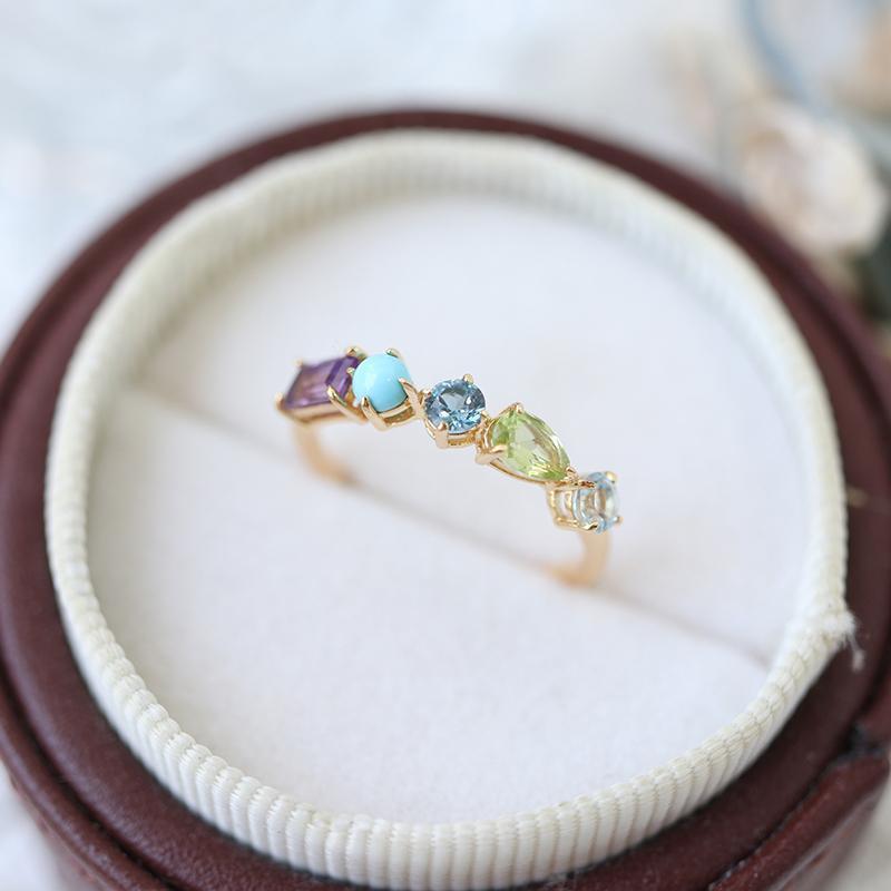 Peridot Turquoise Blue Topaz Amethyst Ring