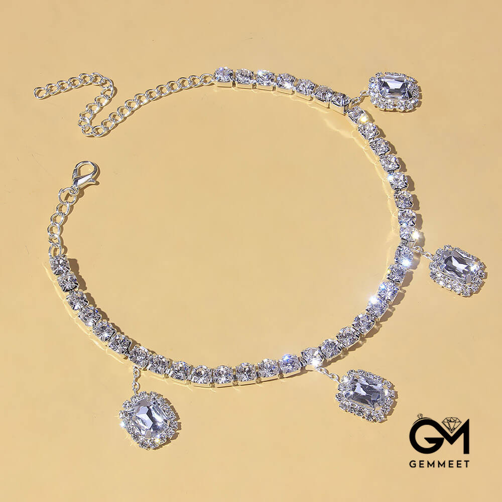 Bohemian Square Single Row Zircon Anklet