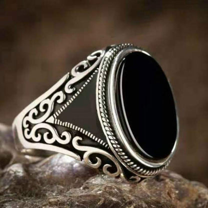 Retro Handmade Black Onyx Turkish Ring