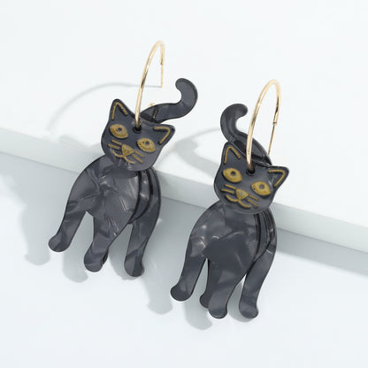 Halloween Party Funny Resin Black Cat Earrings