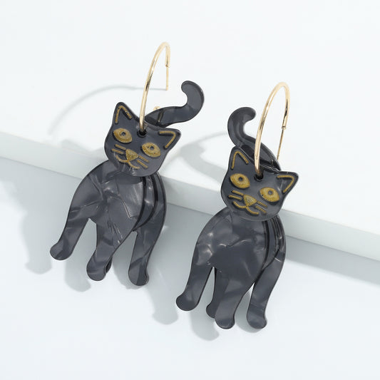 Halloween Party Funny Resin Black Cat Earrings