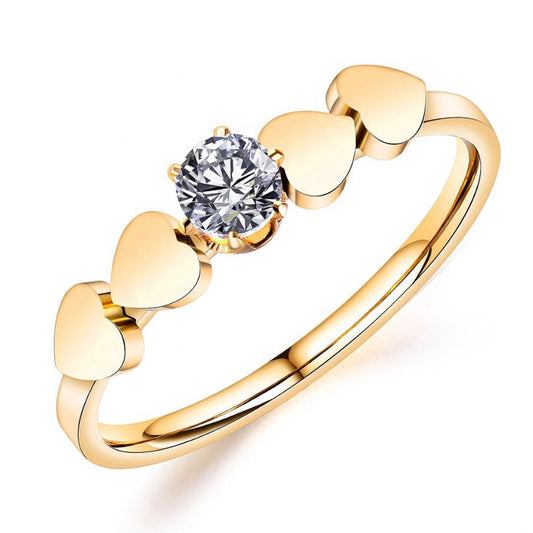 Heart Symmetric Zircon Stainless Steel Ring