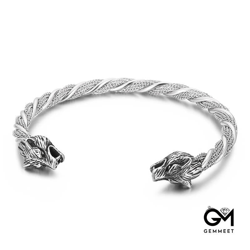 Double Wolf Head Snake Head Punk Titanium Steel Bracelet