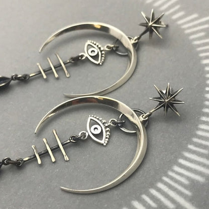 Evil Eye Crescent Moon Earrings